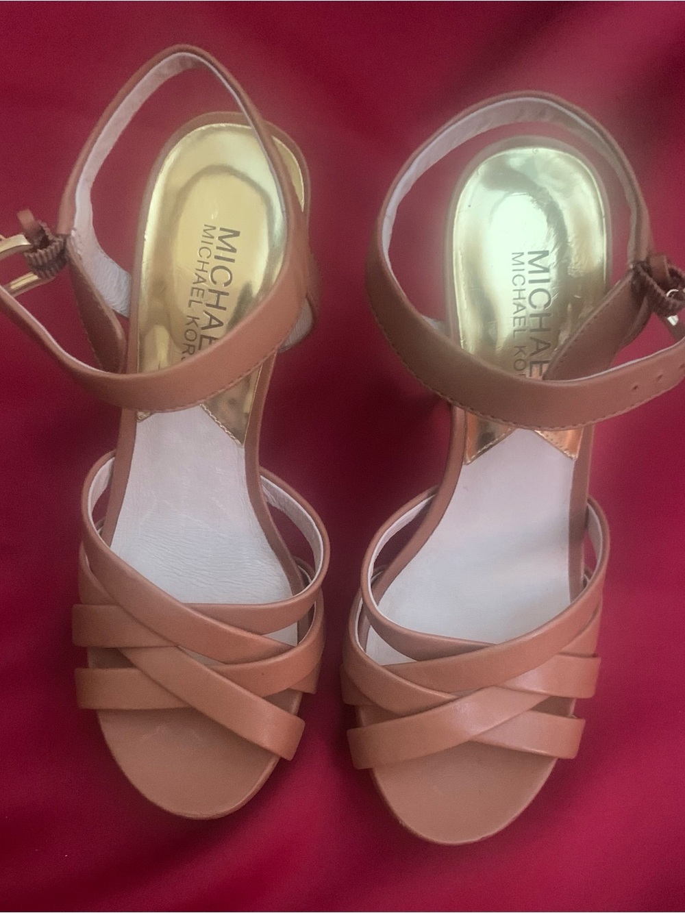 Michael Kors Cognac Leather Strappy Block Heel Sandals